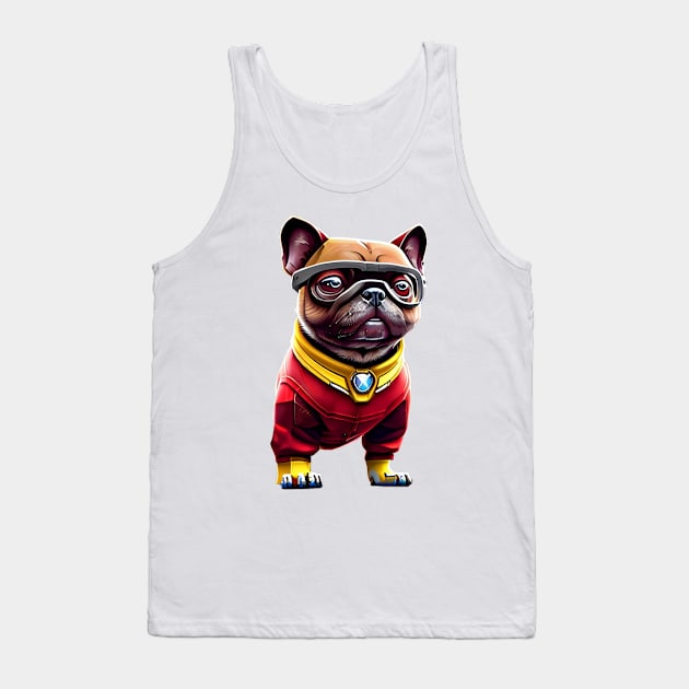 Cute Pug in Red Iron Suit - Adorable Dog in Custom Metal Costume Tank Top by fur-niche